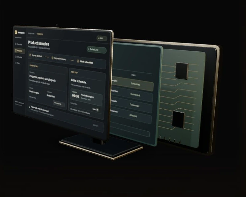 The screen, workflow and record layers of a custom software system.